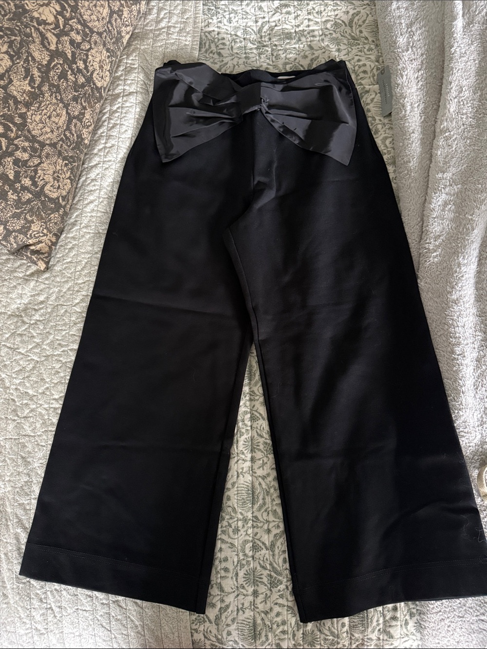 Maeve (Anthropologie) Black Wide-Leg Pants with Bow Waist Detail